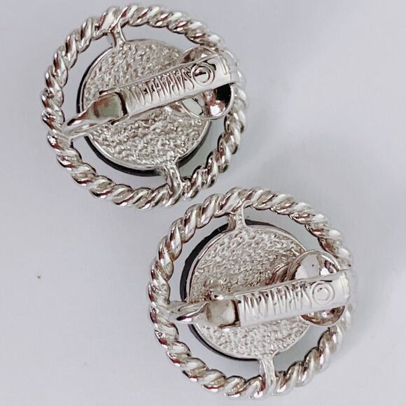 VTG 1960s Signed Sarah Coventry Northern Lights Glass Cabochon Clip On Earrings - Picture 7 of 10